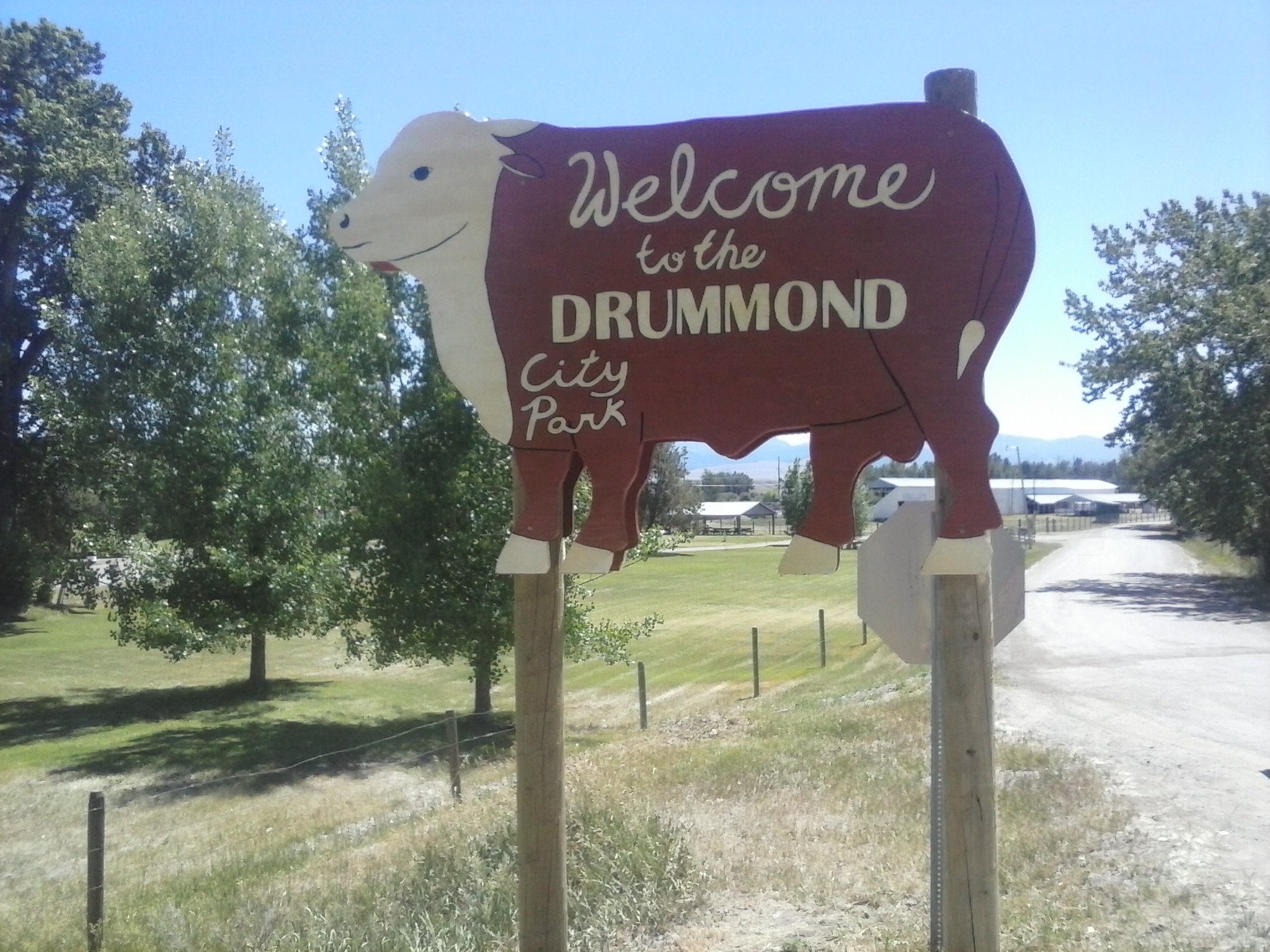 Drummond City Park Sign, shape of cow
